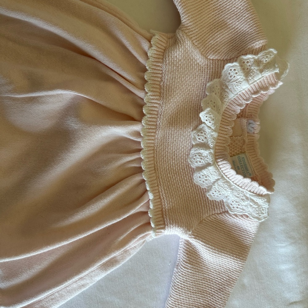 Edgehill Collection Blush pink Knit Baby Dress with Lace Trim